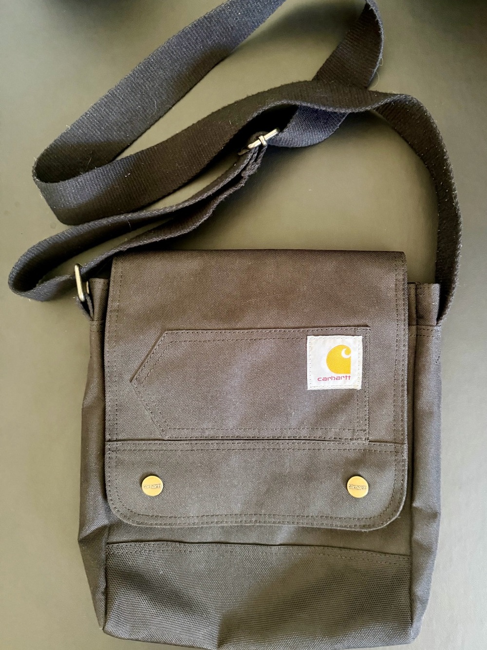 Carhartt Black Canvas Messenger Bag with Gold Accents